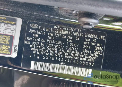 2015 Kia Sorento Lx V6 from USA, damaged, VIN 5XYKT4A74FG608397